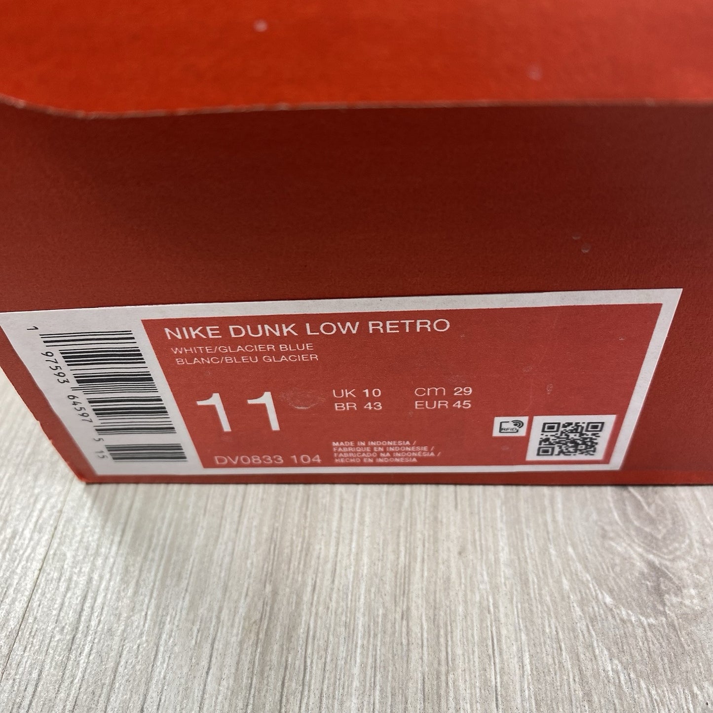 Nike Dunk Low Retro Trainers Glacier Blue Size UK10 US11 EU45 DV0833-104