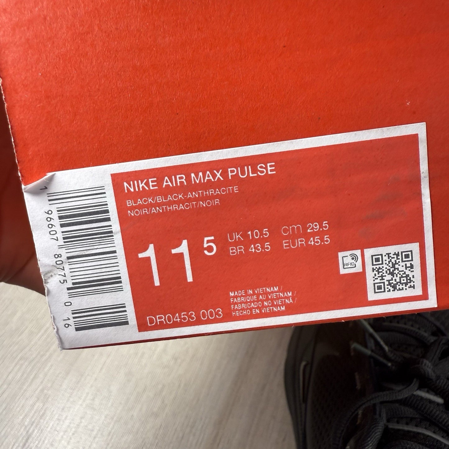 Nike Air Max Pulse Trainers Black Size UK10.5 US11.5 EU45.5 DR0453-003 πβ