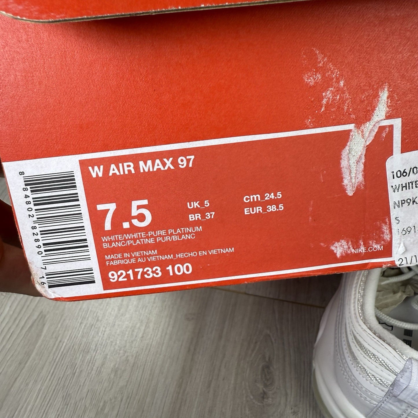 Nike Air Max 97 Trainers White Pure Platinum Size UK5 US7.5 EU38.5 921733-100