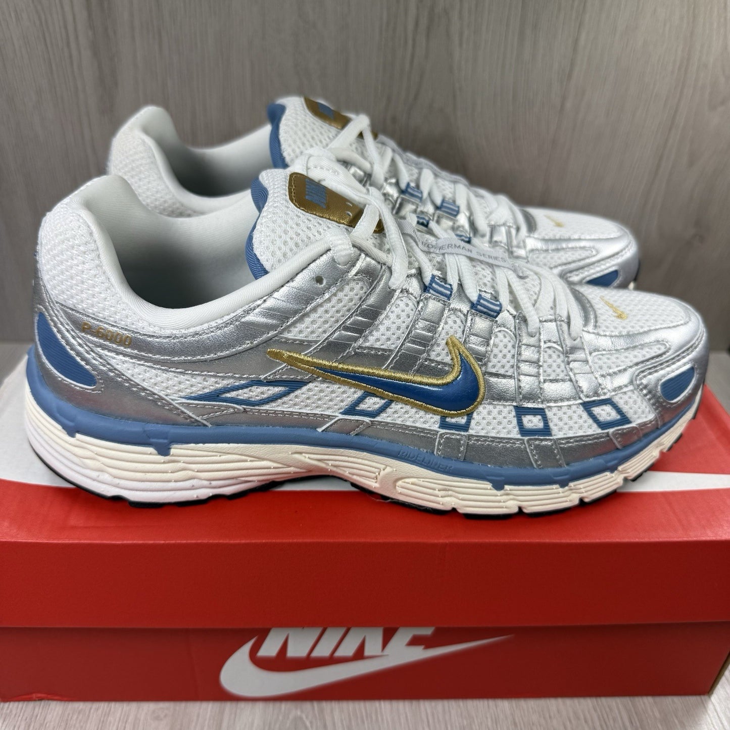 Nike P-6000 Trainers Metallic Silver Aegean Storm Size UK7.5 US8.5 HJ7246-100