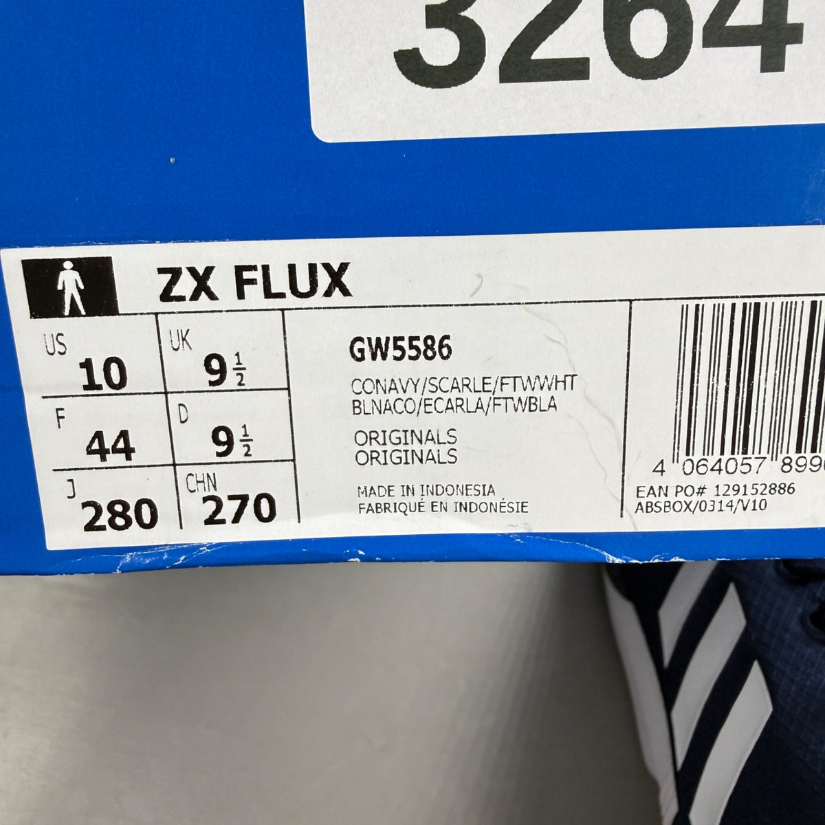 Adidas blue athletic shoes with white accents and ZX Flux logo details.