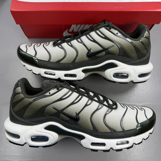 Nike Air Max Plus TN green trainers with logo detail and mesh upper.