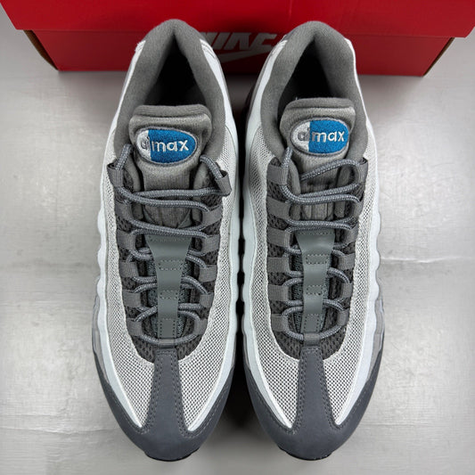 Nike Air Max 95 grey sneaker with big bubble design and green accents.
