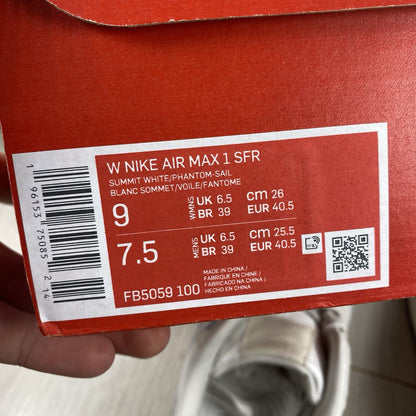 Nike Air Max 1 Safari Trainers Summit White Phantom Size UK6.5 US9 FB5059-100