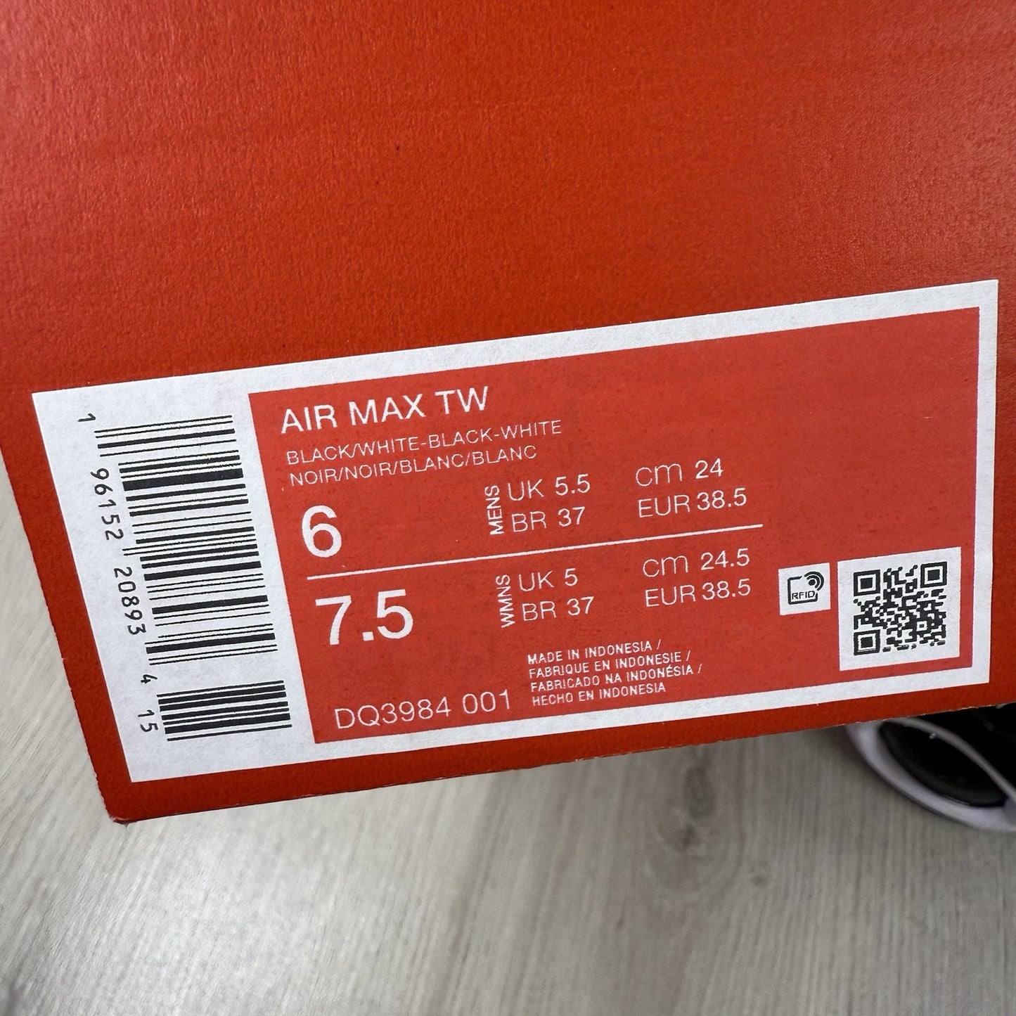 Nike Air Max TW 1 Trainers Black White Size UK5.5 US6 EU38.5 DQ3984-001