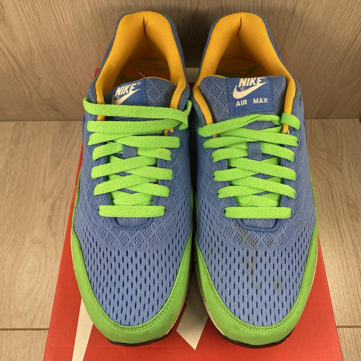 Nike Air Max 1 Trainers Beaches of Rio Blue Green Size UK8.5 US9.5 554718-443