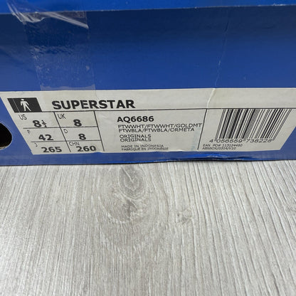 Adidas Superstar Trainers White Gold Metallic Size UK8 US8.5 EU42 AQ6686
