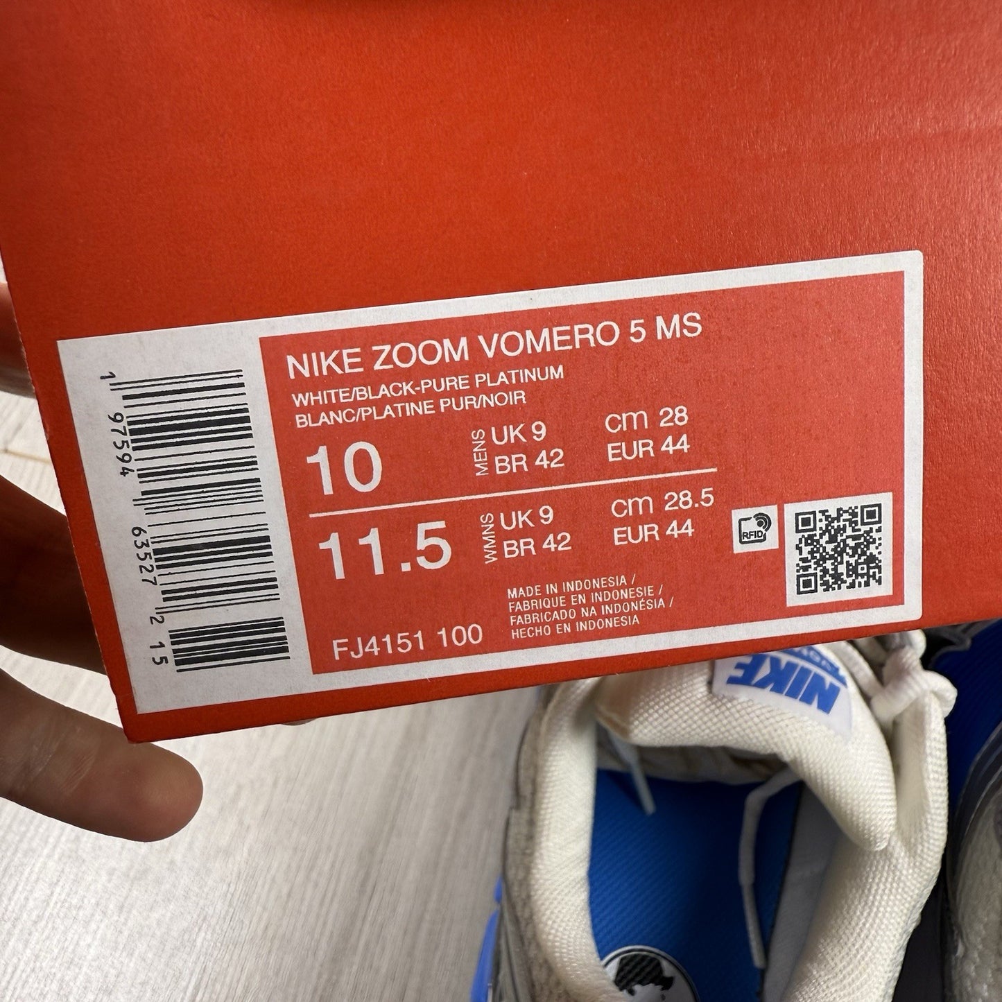 Nike Zoom Vomero 5 MS Trainers Photo Blue White Size UK9 US10 EU44 FJ4151-100