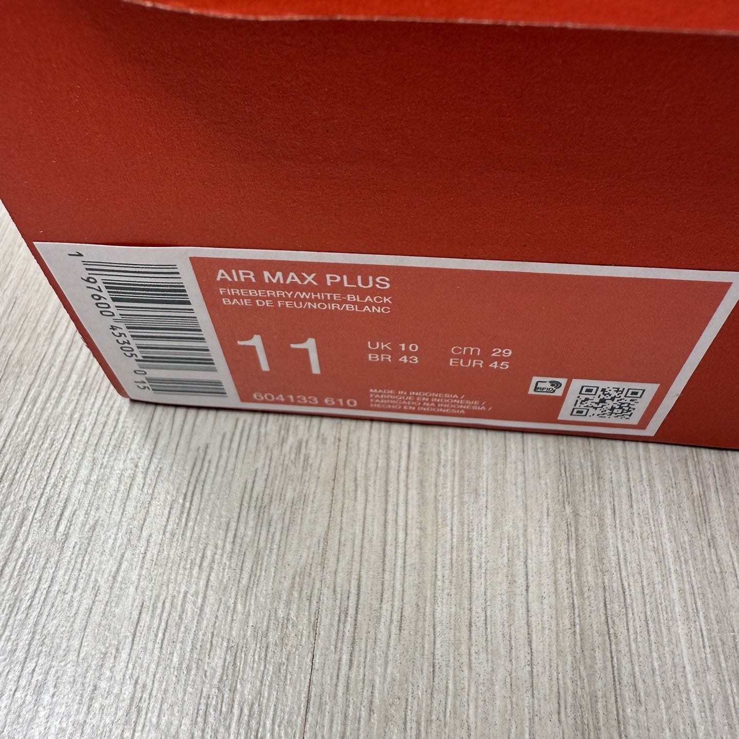 Nike TN Air Max Plus Rebellious Air Fireberry Size UK10 US11 EU45 604133-610