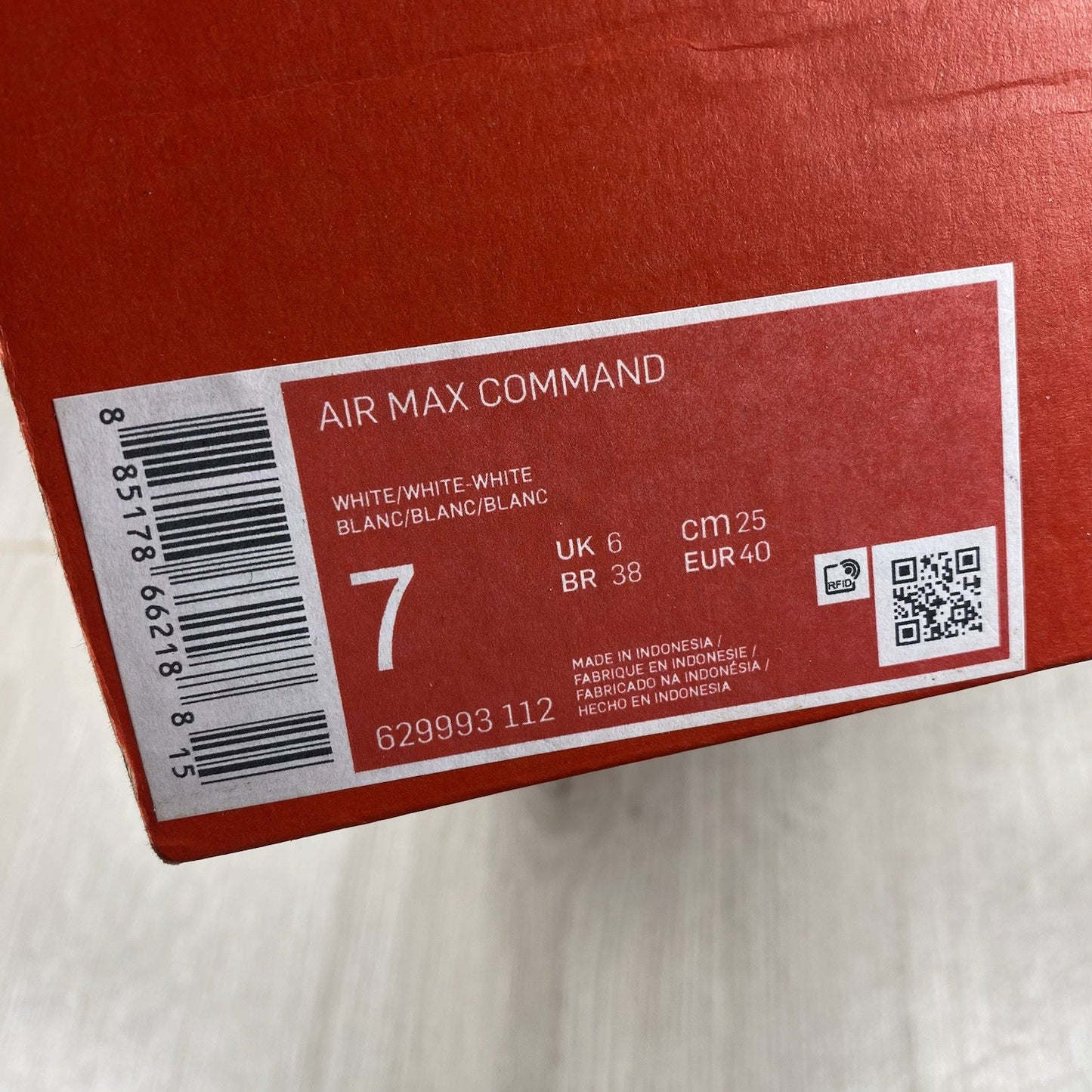 Nike Air Max Command Trainers Shoes White Size UK6 US7 EU40 629993-112