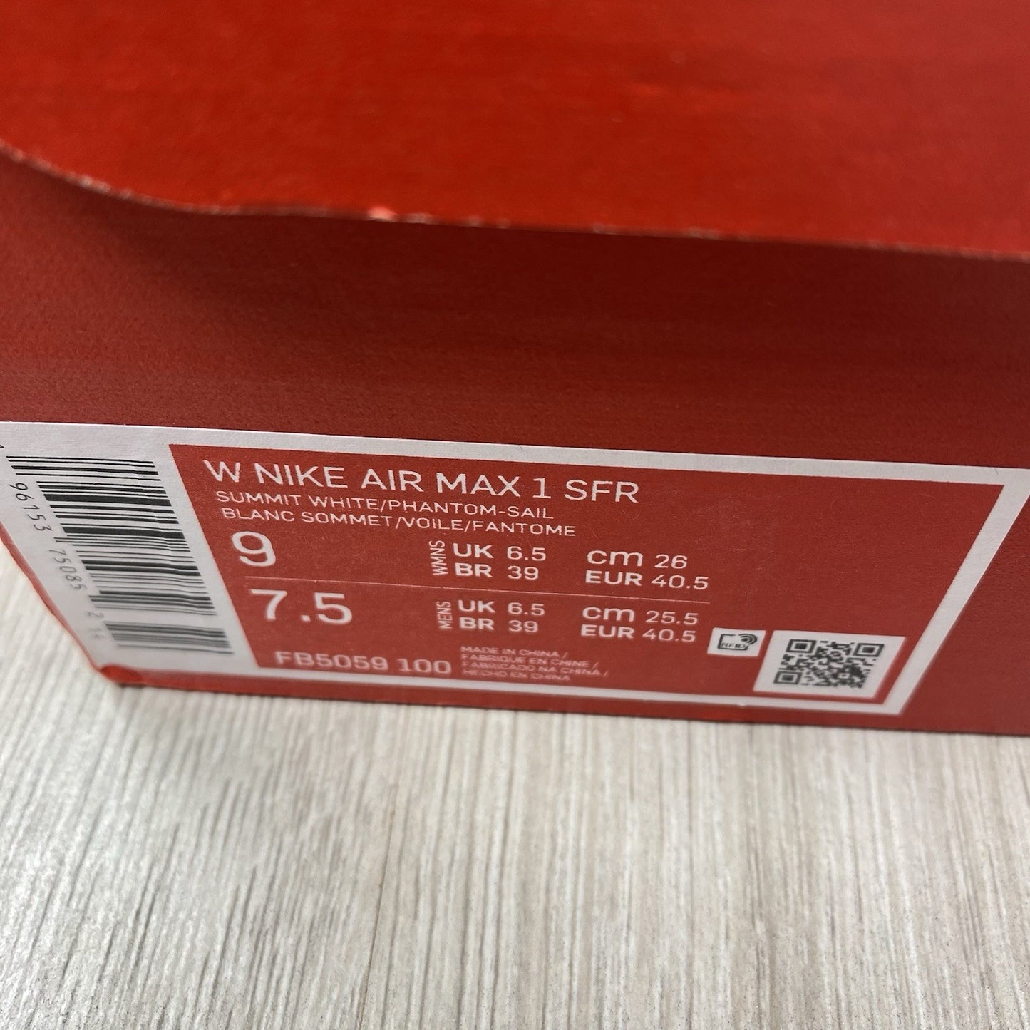 Nike Air Max 1 Safari Trainers Summit White Phantom Size UK6.5 US9 FB5059-100