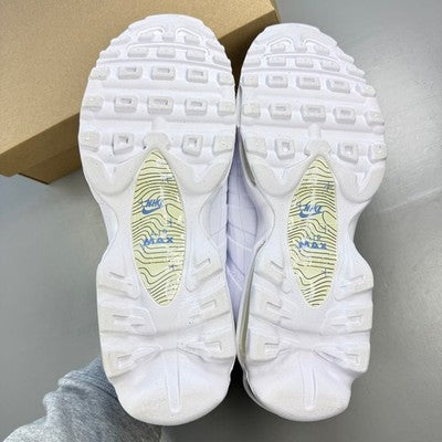 Nike trainers white with comet blue accents and signature logo details.