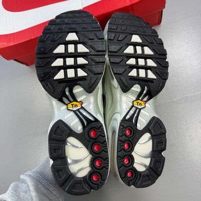 Nike Air Max trainers light silver with distinctive air cushioning and sleek design.