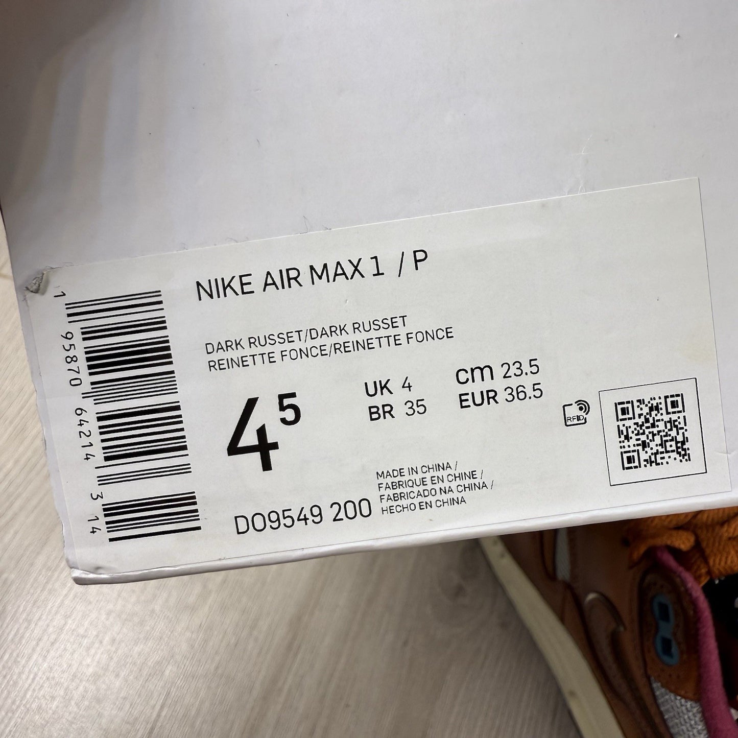 Nike Air Max 1 Patta The Next Wave Dark Russet Size UK4 US4.5 EU36.5 D09549-200