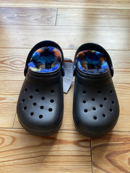 Crocs Classic Clog Fur Lined Comfort Kids Sandals Black UK1 US2 EU32-33 NEW