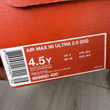 Nike Air Max 90 Ultra 2.0 Trainers Blue White Size UK4 US4.5 EU36.5 869950-400