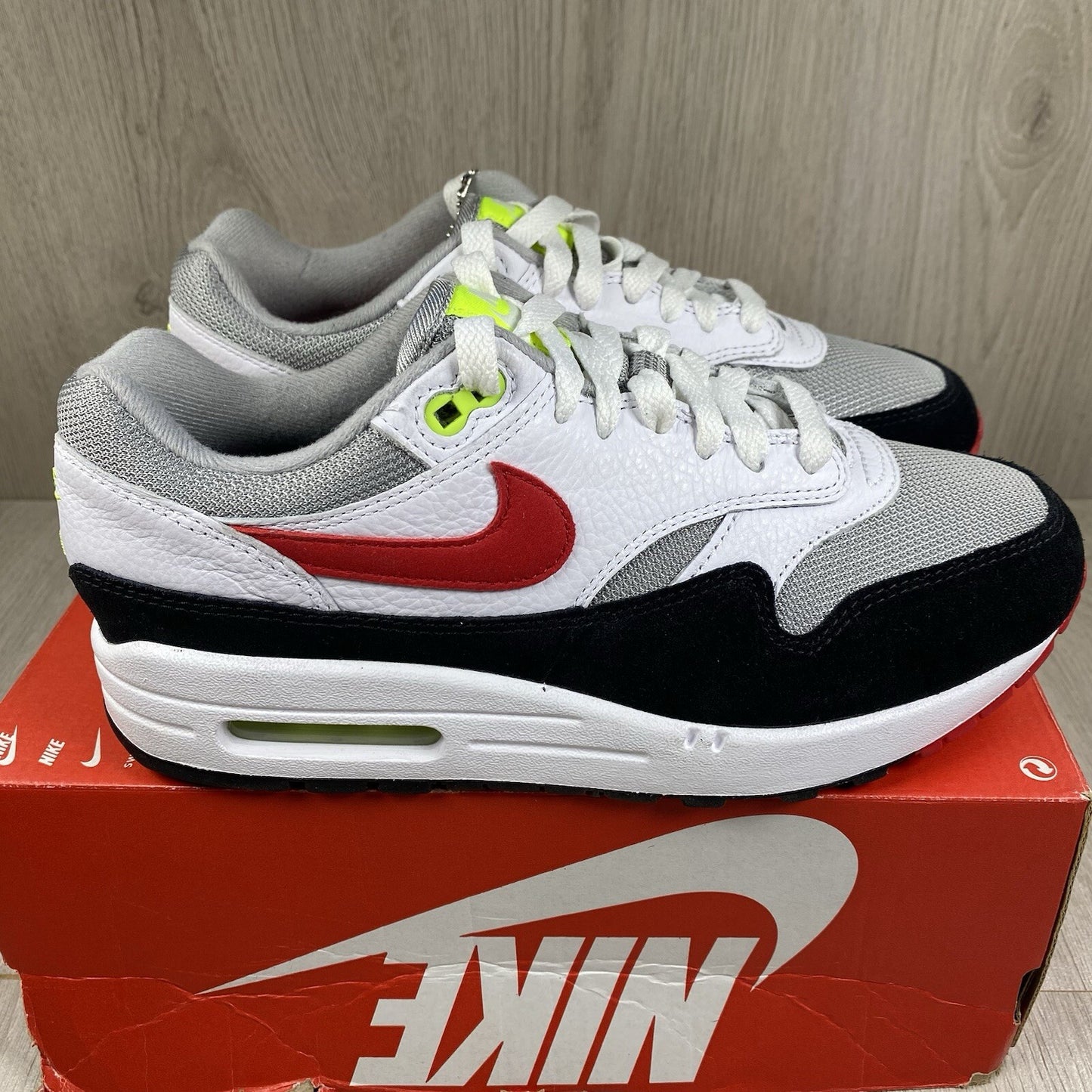 Nike Air Max 1 Trainers Chili Volt Red White Size UK6 US6.5 EU39  HF0105-100