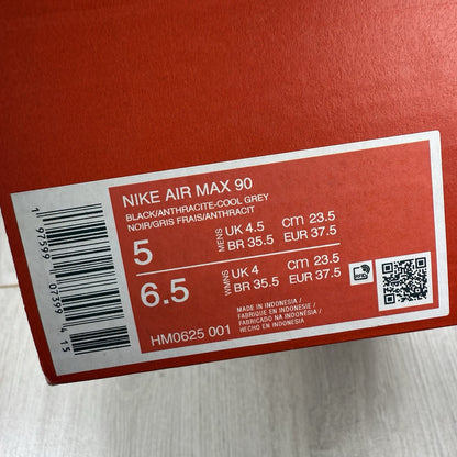 Nike Air Max 90 Trainers Black Anthracite Grey Size UK4.5 US5 EU37.5 HM0625-001