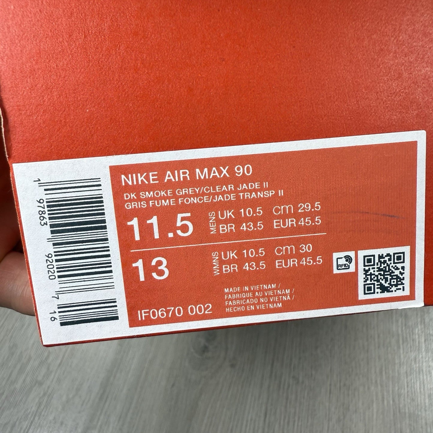 Nike Air Max 90 Trainers Black Clear Jade Size UK10.5 US11.5 EU45.5 IF0670-002