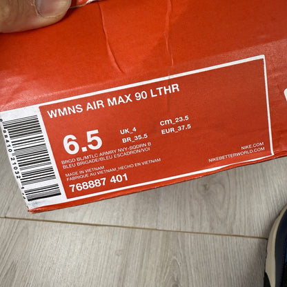 Nike Air Max 90 Trainers LTR Brigade Blue White Size UK4 US6.5 EU37.5 768887-401