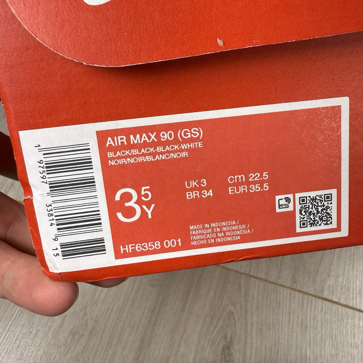 Nike Air Max 90 Trainers Triple Black Size UK3 US3.5 EU35.5 HF6358-001 🆕✅