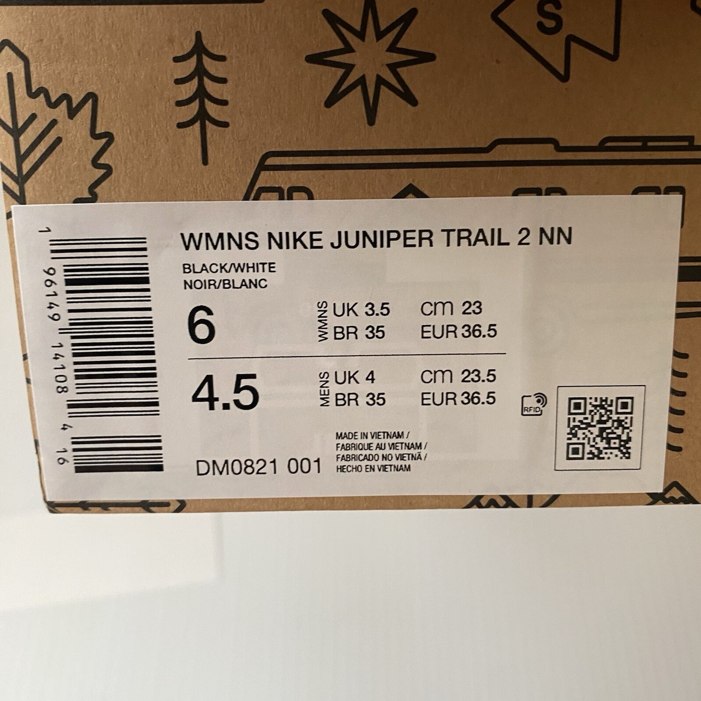 Nike Juniper Trail 2 NN Trainers Black White UK3.5 US6 EU36.5 DM0821-001