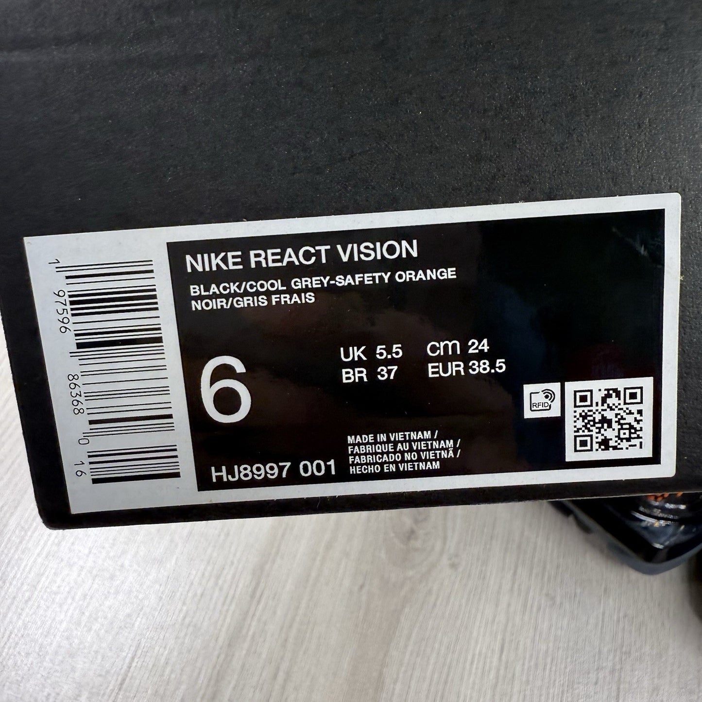 Nike React Vision Trainers Black Safety Orange Size UK5.5 US6 EU38.5 HJ8997-001