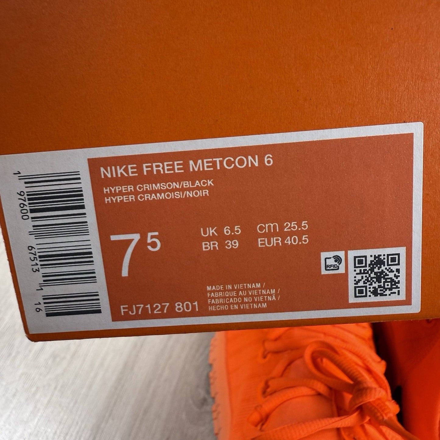 Nike Free Metcon 6 Trainers Hyper Crimson Size UK6.5 US7.5 EU40.5 FJ7127-801
