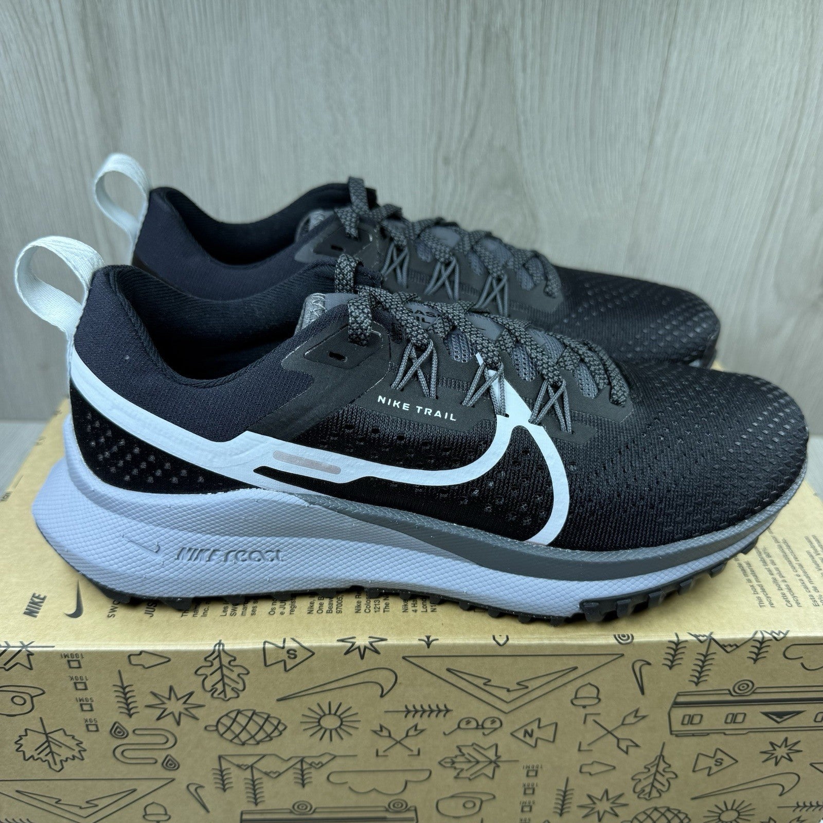 Nike React Pegasus Trail 4 Trainers Black Dark Grey UK5.5 DJ6158-0019