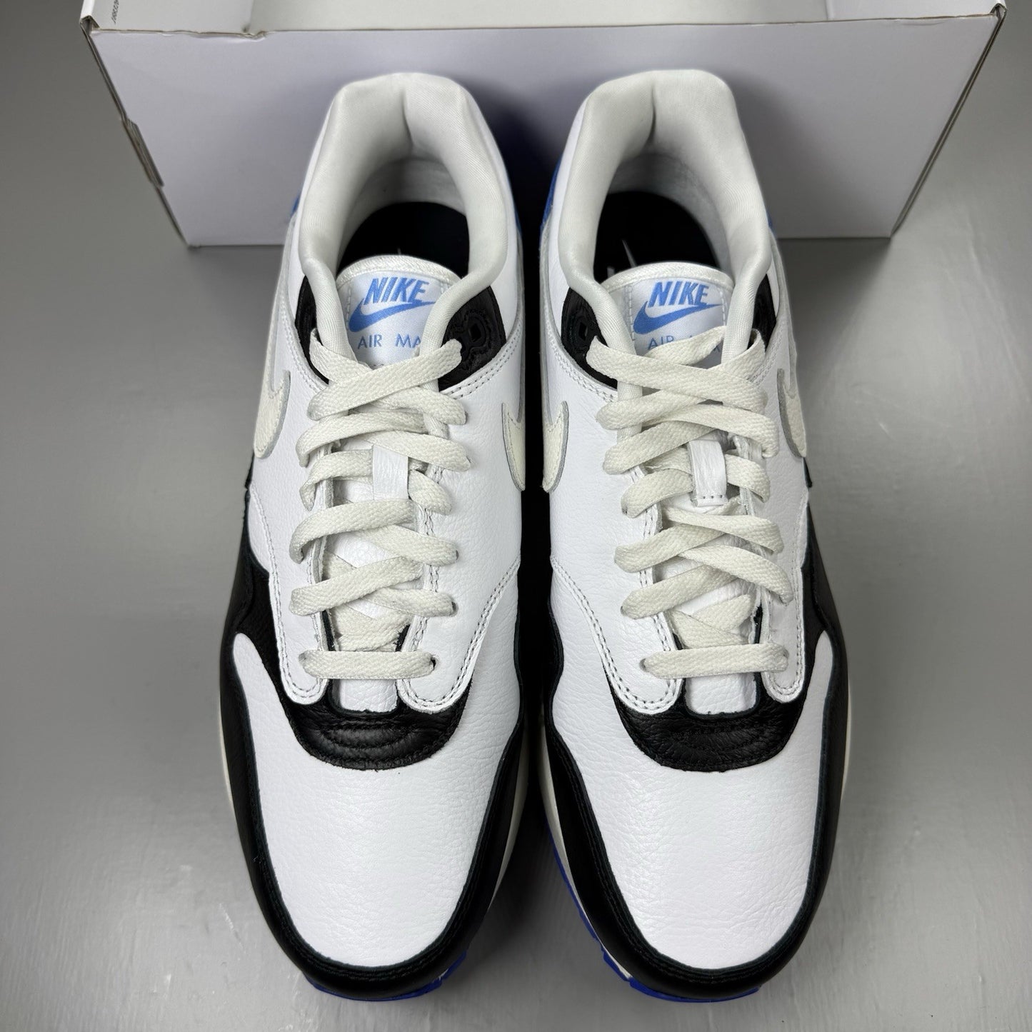 Nike Air Max 1 ID Trainers White Black Blue Size UK9 HQ3714-9001