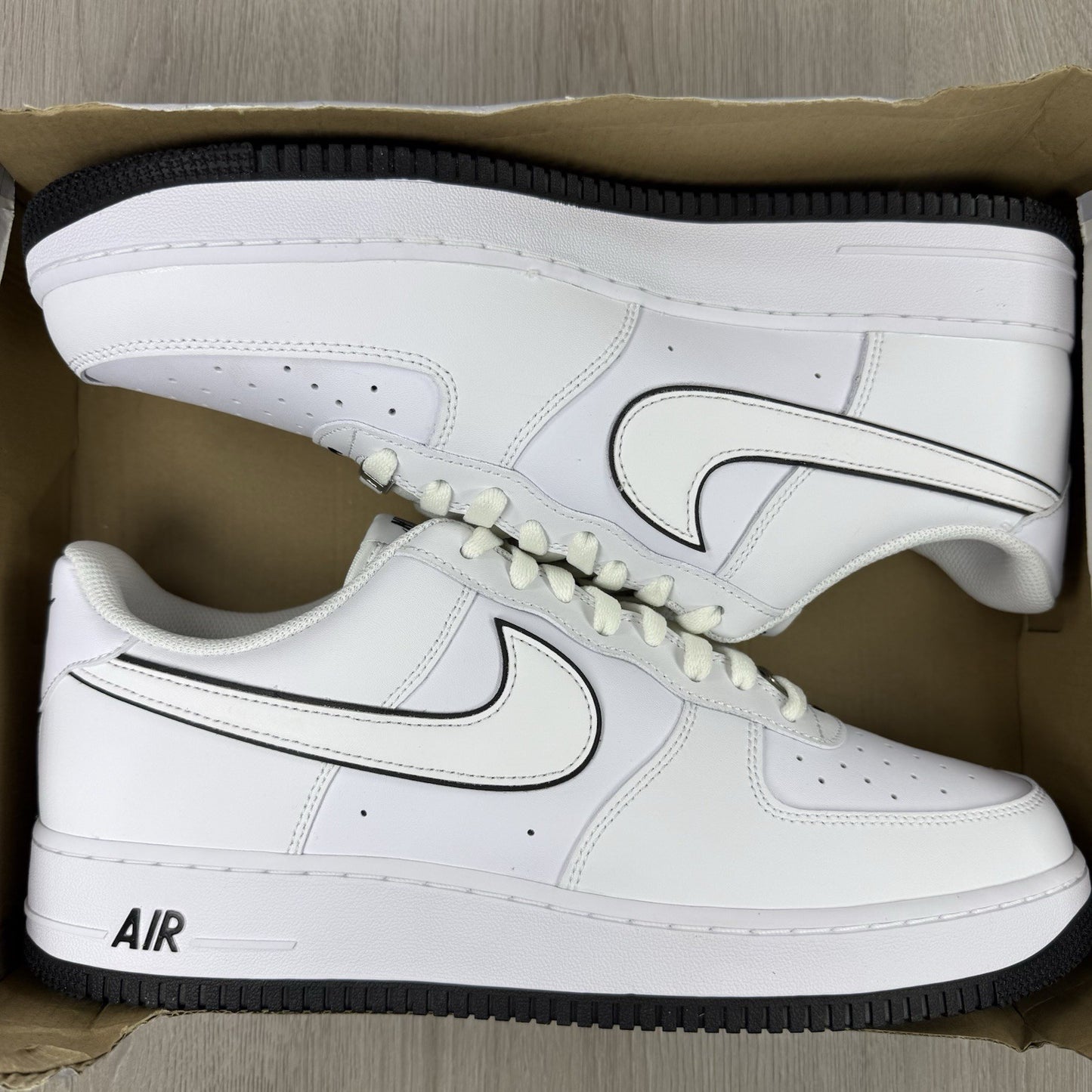 Nike Air Force 1 Low Trainers Outline Swoosh White Black Size UK12 DV0788 1038