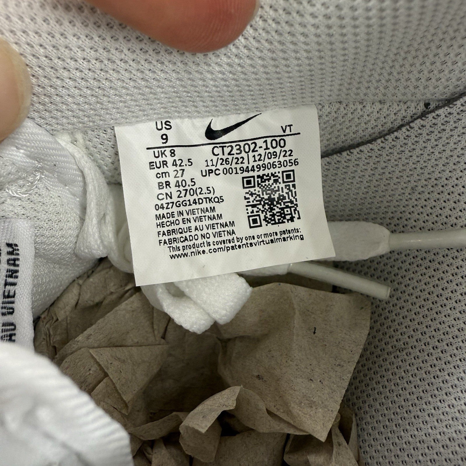 Nike Air Force 1 Low Trainers Pebbled White Black Size UK8 CT2302-1006