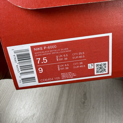 Nike P-6000 Trainers White Metallic Silver Size UK6.5 CD6404-1057