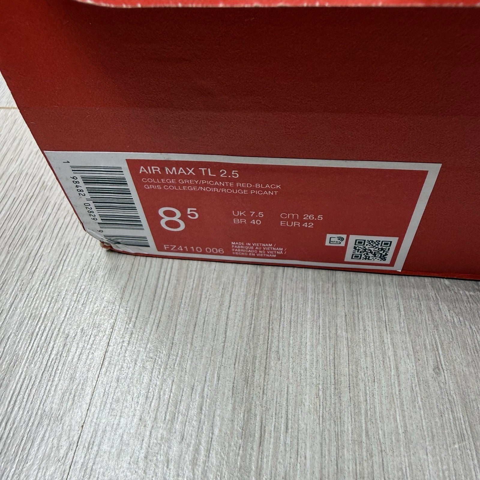 Nike Air Max TL 2.5 Trainers College Grey Picante Red Size UK7.5 FZ4110-00612