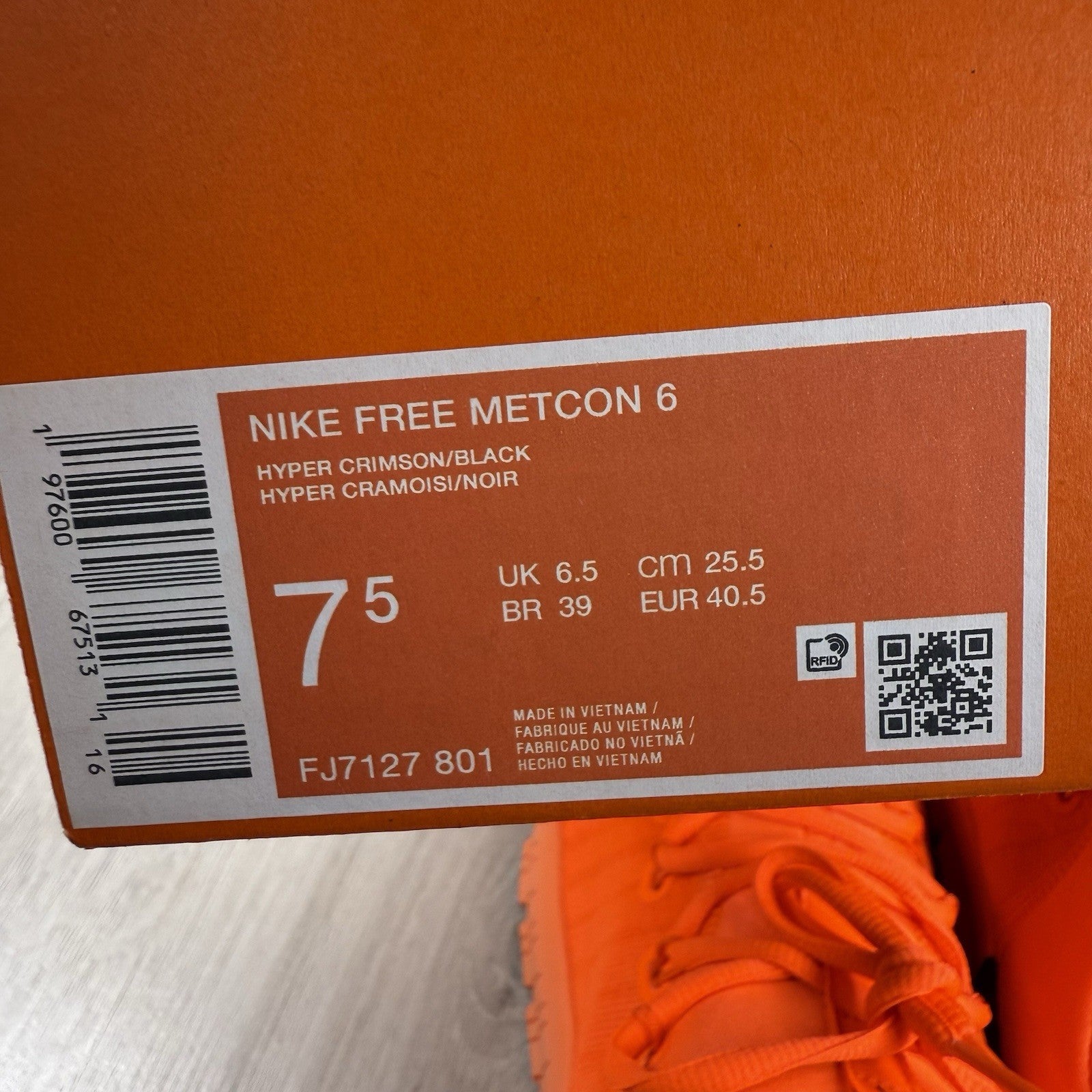Nike Free Metcon 6 Trainers Hyper Crimson Size UK6.5 FJ7127-80115