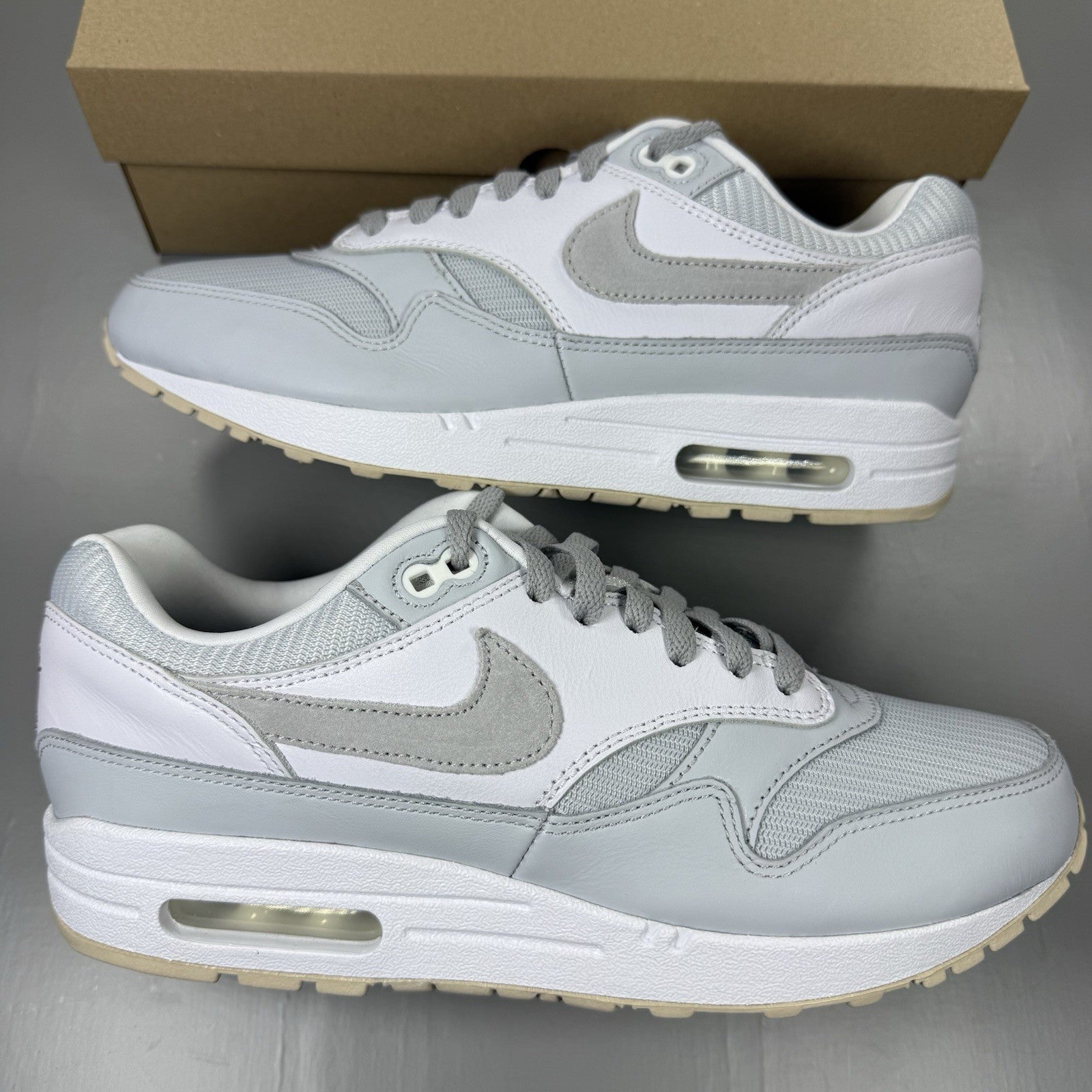 Nike Air Max 1 ID Trainers Grey White Size UK7.5 F08790-9017