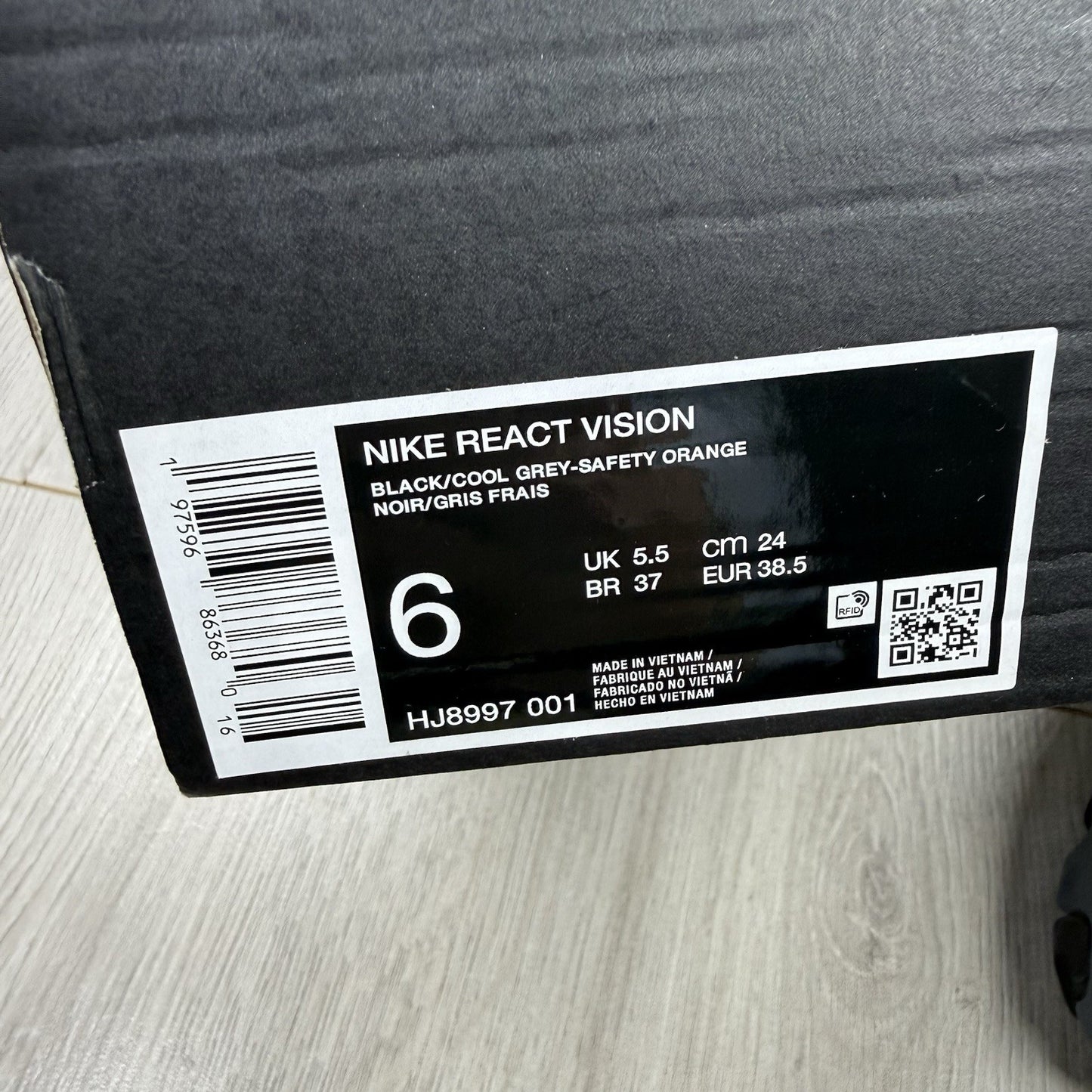 Nike React Vision Trainers Black Safety Orange Size UK5.5 HJ8997 00113