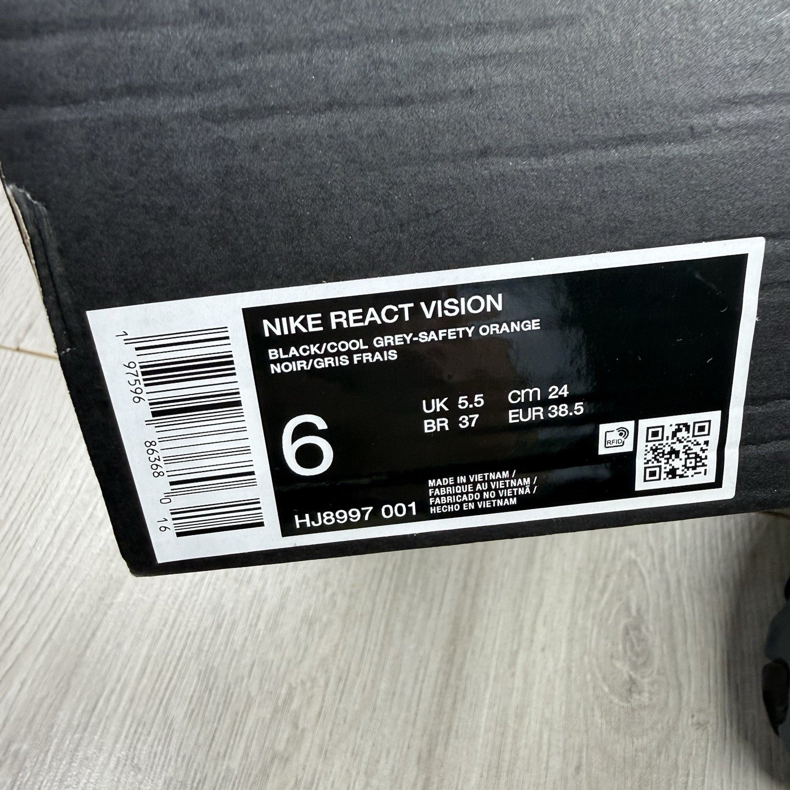 Nike React Vision Trainers Black Safety Orange Size UK5.5 HJ8997 00113