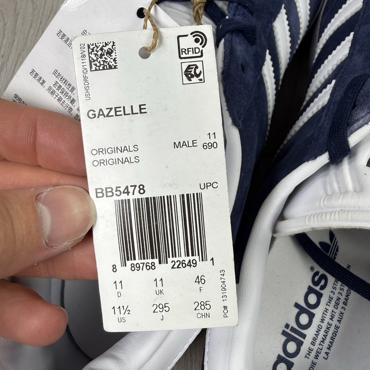 Adidas Gazelle Trainers Navy Blue White Size UK11 BB54785