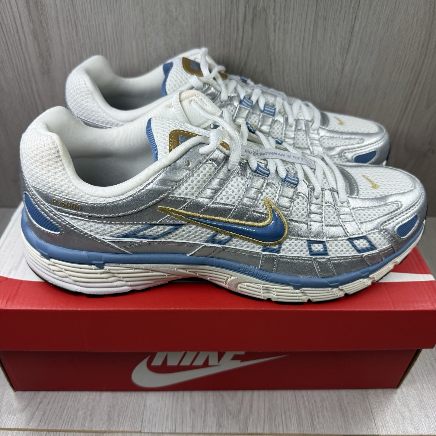 Nike P-6000 Trainers Metallic Silver Aegean Storm Size UK9.5 H7246-1009