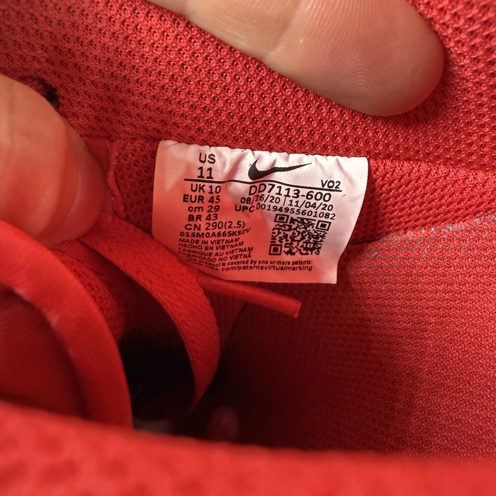 Nike Air Force 1 Low Trainers University Red Grey Size UK10 DD7113-6006