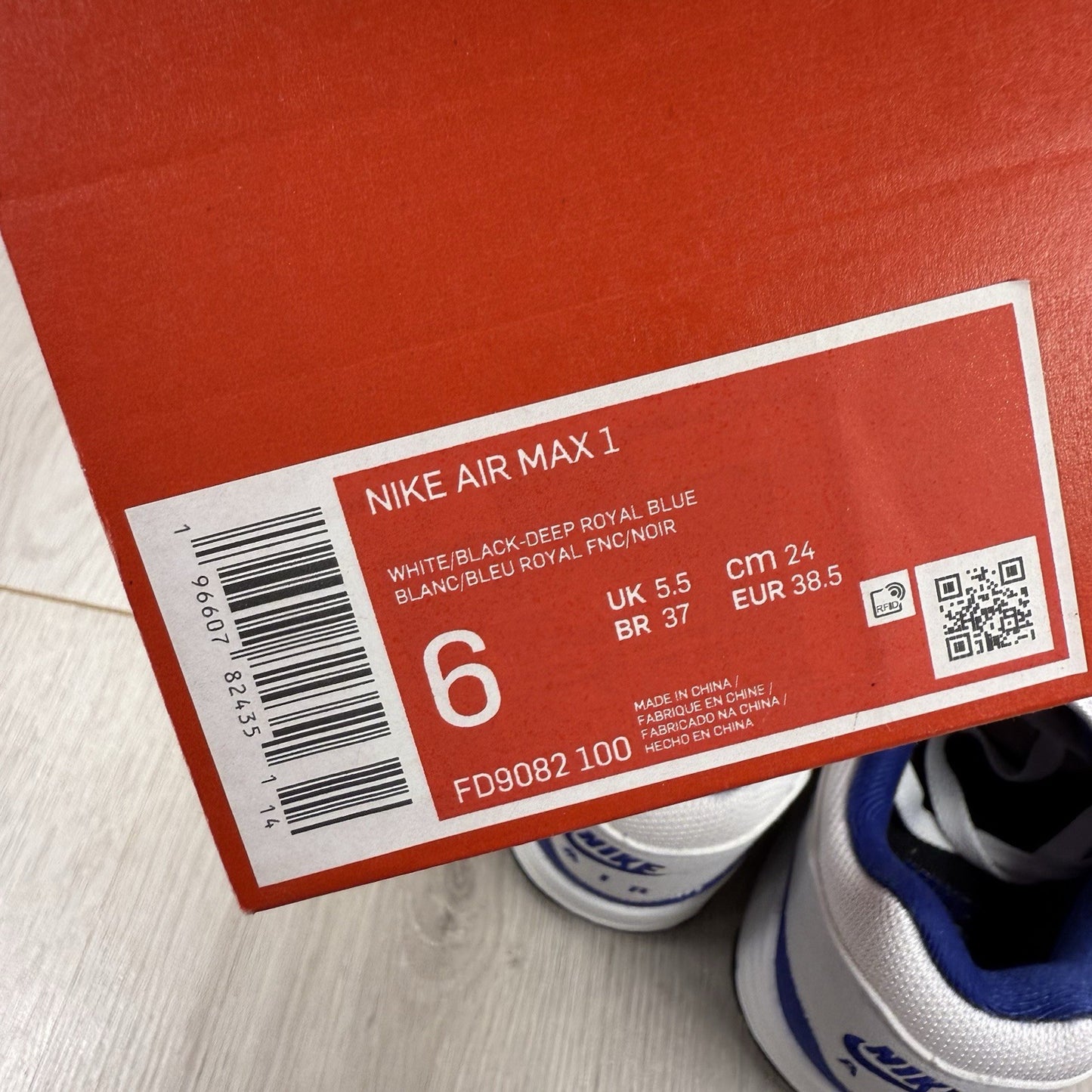 Nike Air Max 1 Trainers Deep Royal Blue WhiteSize UK5.5 FD9082-1005