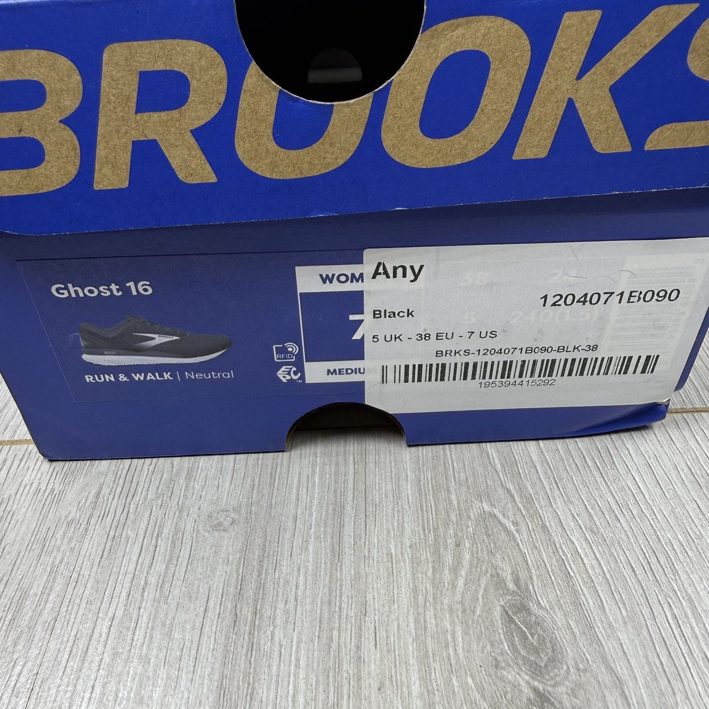 Brooks Ghost 16 Medium Trainers Black White Grey Size UK5 EU38 1204071B0907