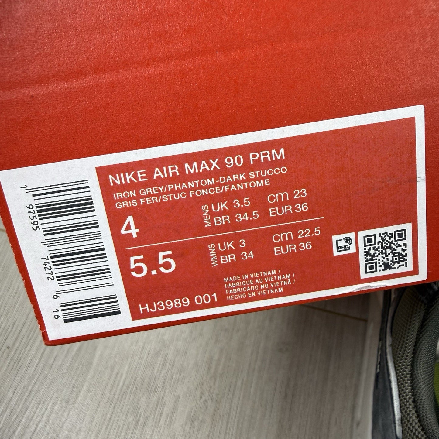 Nike Air Max 90 Premium Trainers Iron Grey Size UK3.5 HM0625-00116