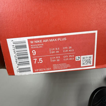 Nike Air Max Plus TN Tiempo Trainers Black White Size UK6.5 HF0074 00113