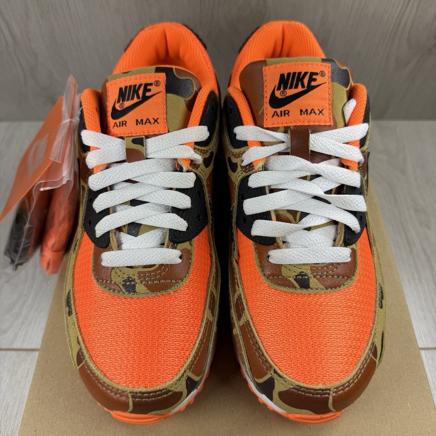 Nike Air Max 90 Trainers Duck Camo Orange Size UK4.5 CW4039-8002