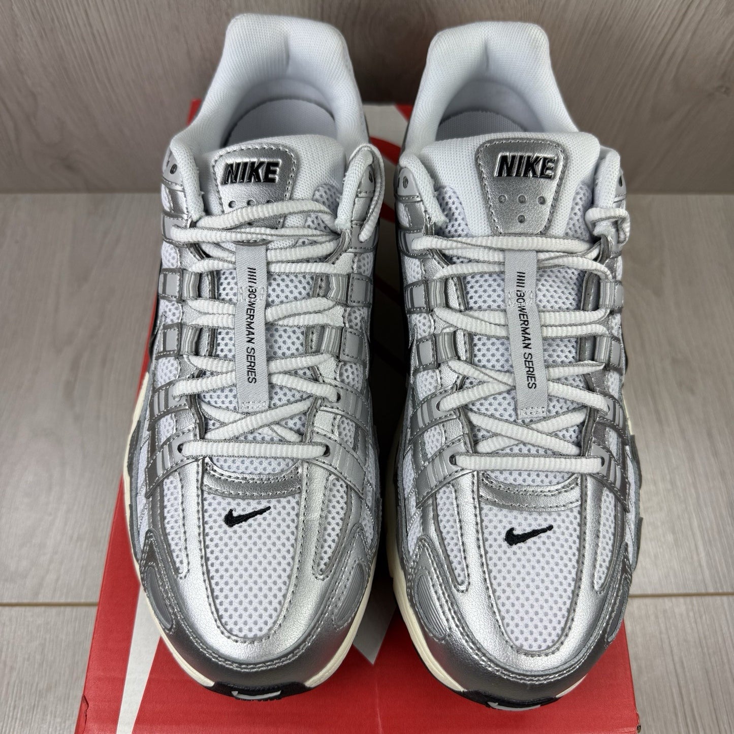 Nike P-6000 Trainers White Metallic Silver Size UK6.5 CD6404-1052