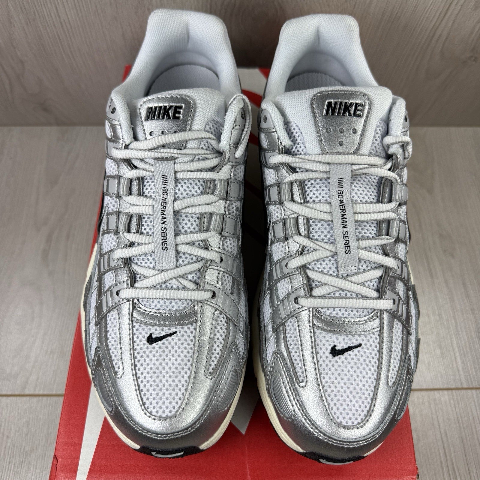 Nike P-6000 Trainers White Metallic Silver Size UK6.5 CD6404-1052