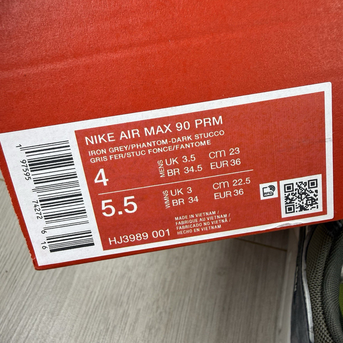 Nike Air Max 90 Premium Trainers Iron Grey Size UK3.5 HM0625-0017