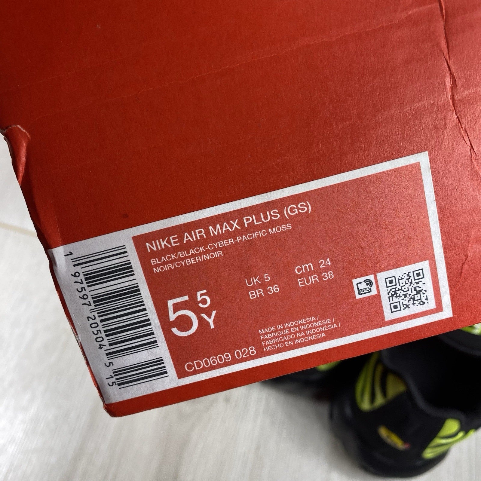 Nike Air Max Plus TN Trainers Black Cyber Pacific Moss Size UK5 CD0609-0286